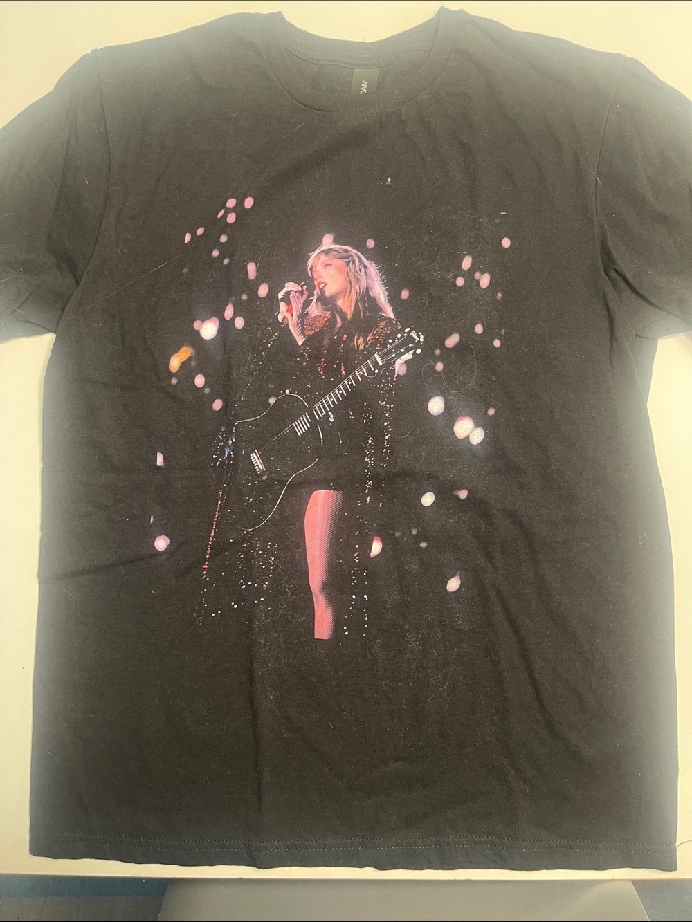 Black Graphic Tee with Female Guitarist Print